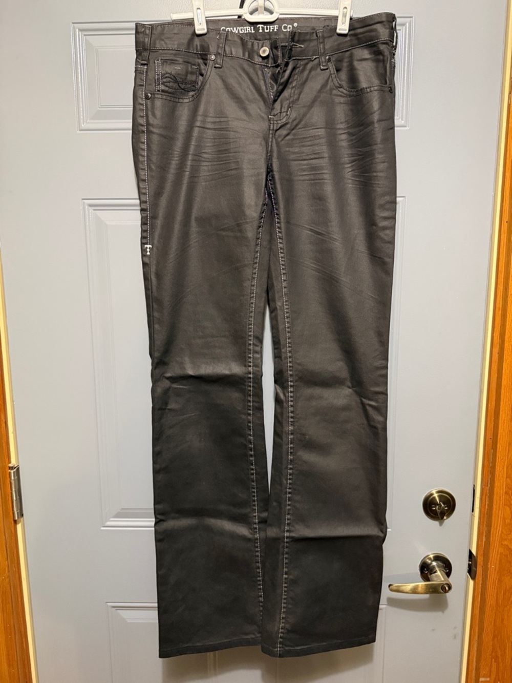 Women’s Cowgirl Tuff Co. Black Faux Leather Bootcut Jeans